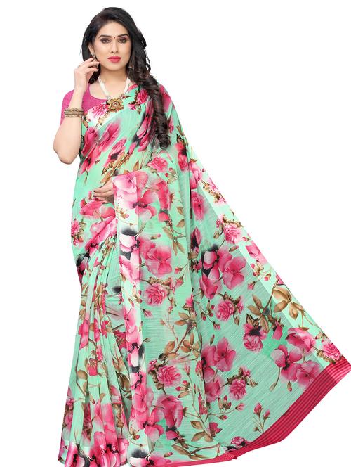 floral printed saree with blouse - 19301727 - Very Small Image - 1