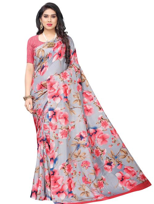 floral printed saree with blouse - 19301746 - Very Small Image - 1