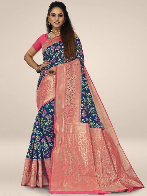 self design banarasi saree with blouse - 19302291 - Very Small Image - 1