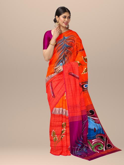 self design printed handloom saree - 19302587 - Very Small Image - 1