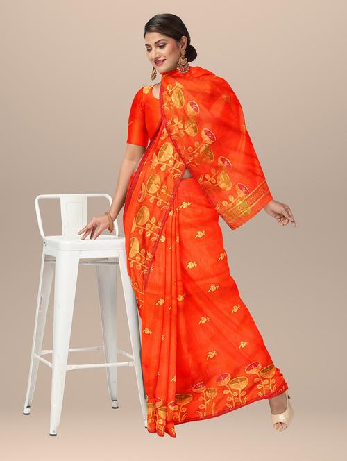 self design printed handloom saree with blouse - 19303417 - Very Small Image - 1