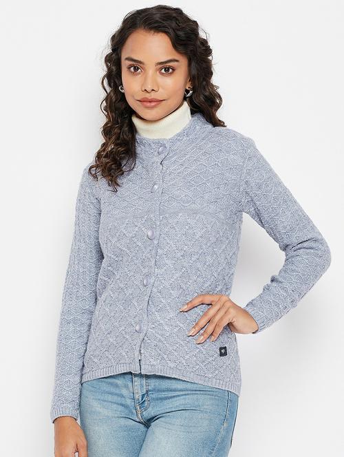 round neck self design cardigan - 19303836 - Very Small Image - 1