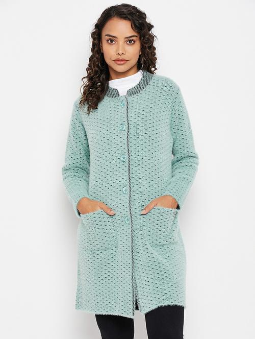 round neck self design cardigan - 19303838 - Very Small Image - 1