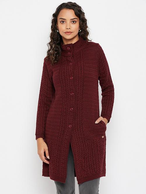 round neck self design cardigan - 19303841 - Very Small Image - 1