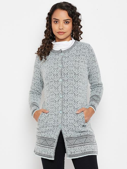 round neck self design cardigan - 19303842 - Very Small Image - 1