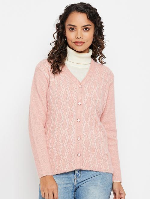round neck self design cardigan - 19303846 - Very Small Image - 1
