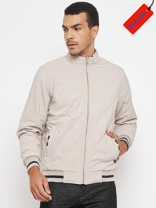 beige solid bomber jacket - 19303854 - Very Small Image - 1