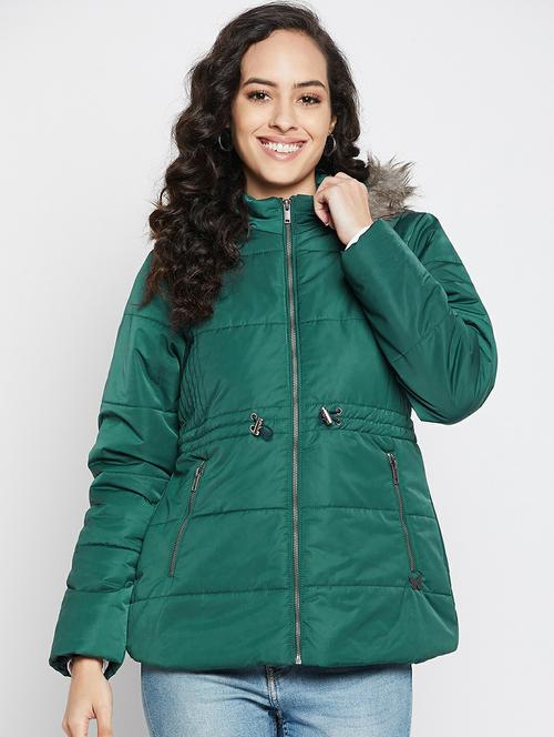 hooded collar solid padded jacket - 19304381 - Very Small Image - 1