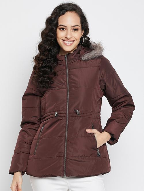 hooded collar solid padded jacket - 19304382 - Very Small Image - 1