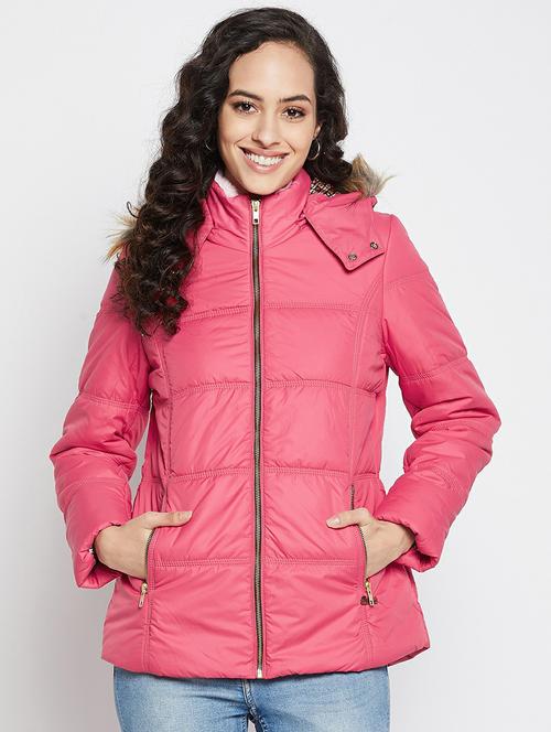 hooded collar solid padded jacket - 19304383 - Very Small Image - 1