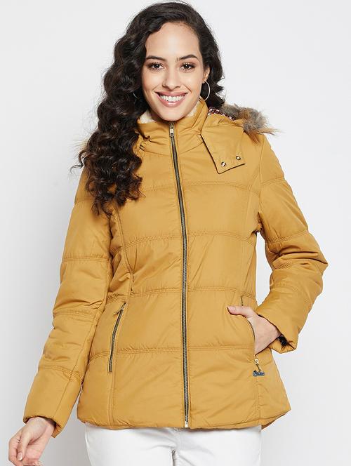 hooded neck solid padded jacket - 19304384 - Very Small Image - 1