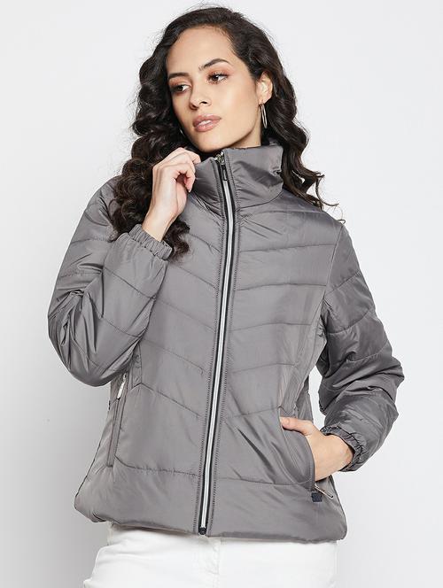 stand collar solid padded jacket - 19304389 - Very Small Image - 1