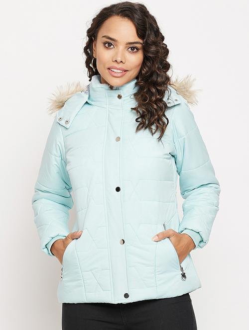 hooded neck solid padded jacket - 19304392 - Very Small Image - 1