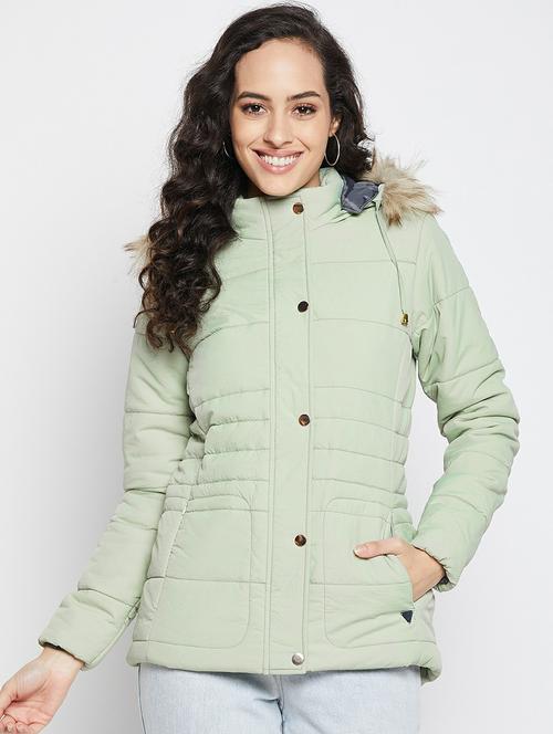 hooded neck solid padded jacket - 19304393 - Very Small Image - 1