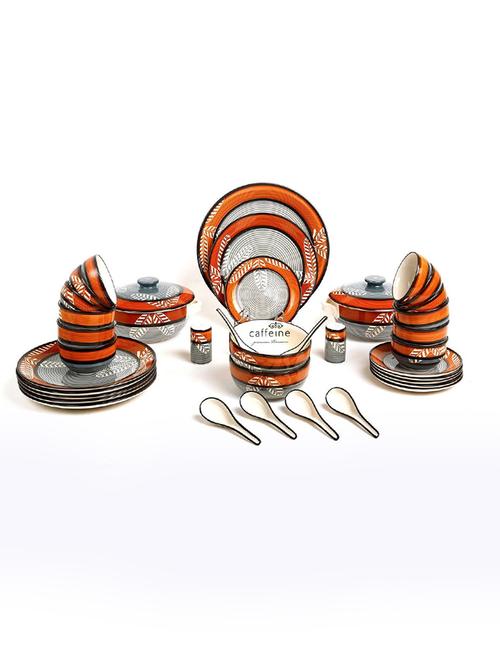caffeine ceramic handmade brown royal leaf dinner set (37 pcs.) - 19304437 - Very Small Image - 1