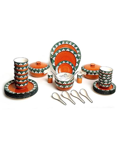 caffeine ceramic handmade green and orange dinner set (37 pcs) - 19304439 - Very Small Image - 1