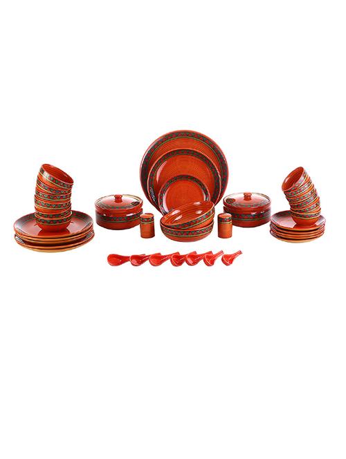 caffeine ceramic handmade rustic red and green combo dinner set (37 pcs.) - 19304448 - Very Small Image - 1