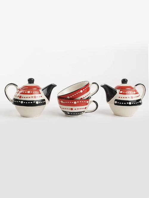 caffeine ceramic handmade red & black dotted 2 in1 tea pot (set of - 2, single kettle with cup) - 19304595 - Very Small Image - 1