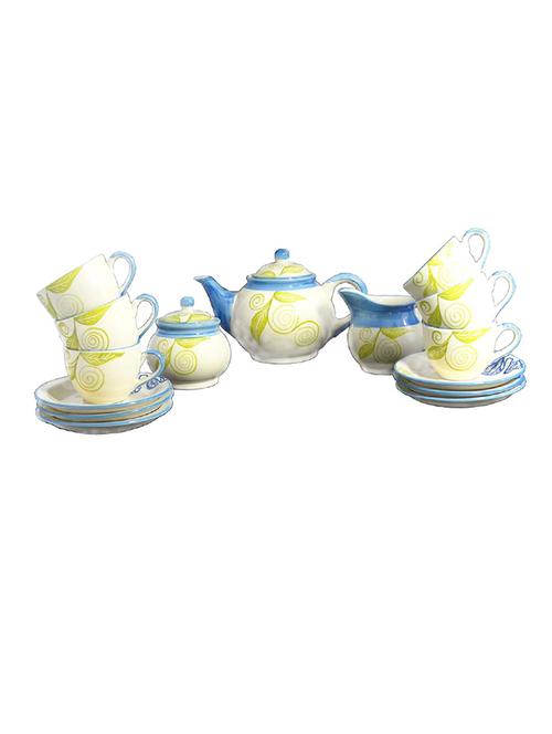 caffeine ceramic handmade stoneware blue flora tea set ( set of 15 pcs microwave & dishwasher safe tea set ) - 19304615 - Very Small Image - 1