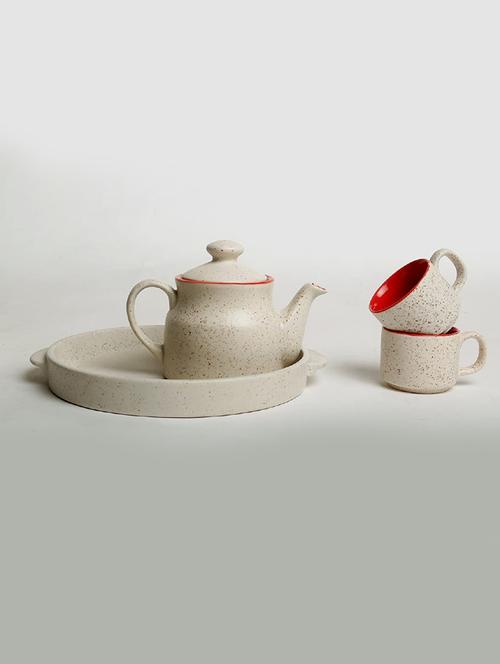 caffeine ceramic handmade red & marble matte tea set (set of 6) 1 trey,4 cups & 1 tea pot - 19304628 - Very Small Image - 1