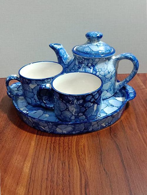 caffeine ceramic handmade blue and white tea tray set morning set ( set of 4 ) - 19304633 - Very Small Image - 1