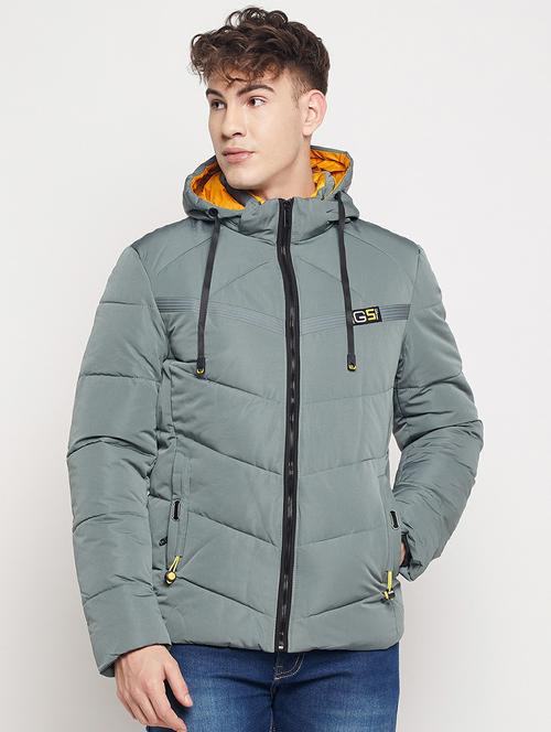 grey solid hooded bomber jacket - 19304663 - Very Small Image - 1