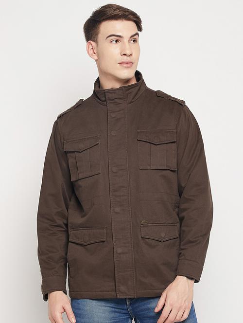 brown solid casual jacket - 19304665 - Very Small Image - 1