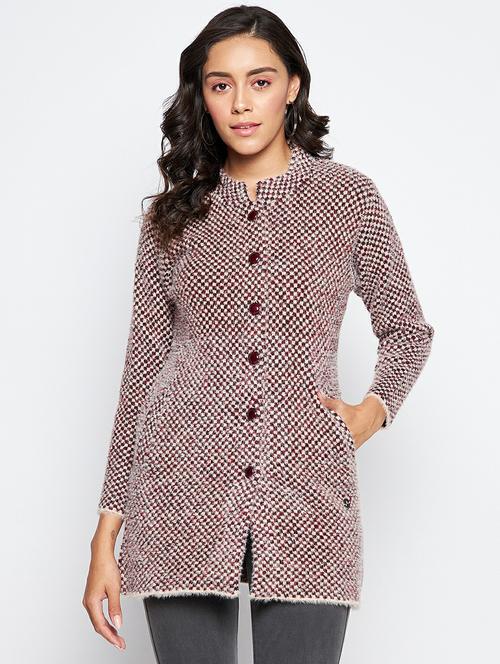 checked wool blend cardigan - 19304779 - Very Small Image - 1