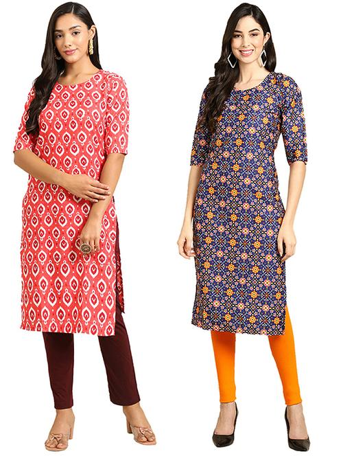 pack of 2 printed straight kurta - 19305273 - Very Small Image - 1