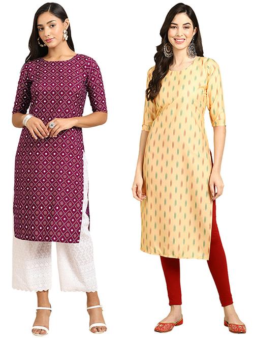 pack of 2 printed straight kurta - 19305312 - Very Small Image - 1