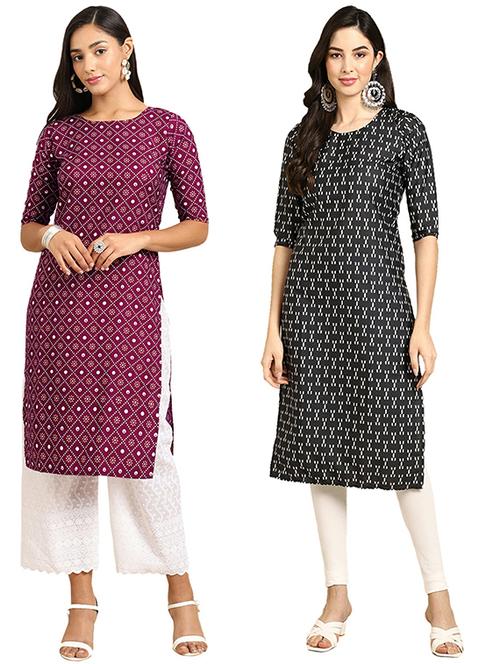 pack of 2 printed straight kurta - 19305313 - Very Small Image - 1
