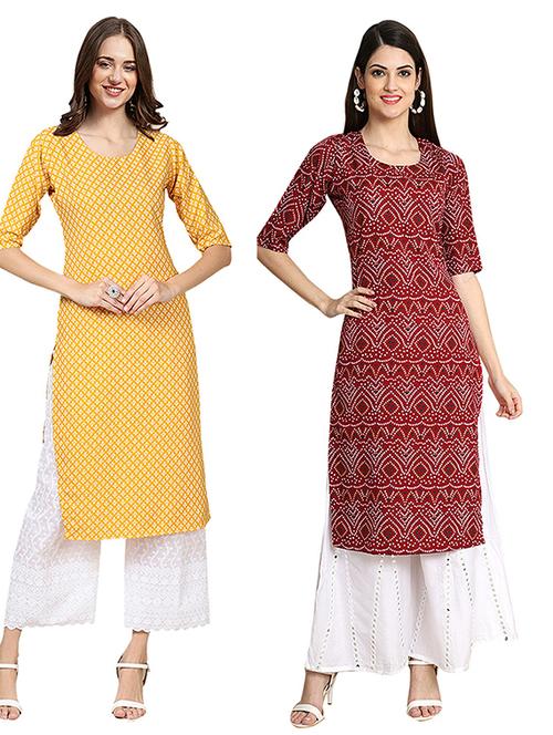 pack of 2 printed straight kurta - 19305346 - Very Small Image - 1