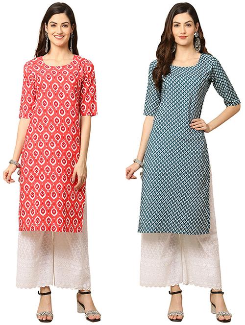 pack of 2 printed straight kurta - 19305365 - Very Small Image - 1