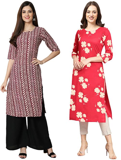 pack of 2 printed straight kurta - 19305373 - Very Small Image - 1