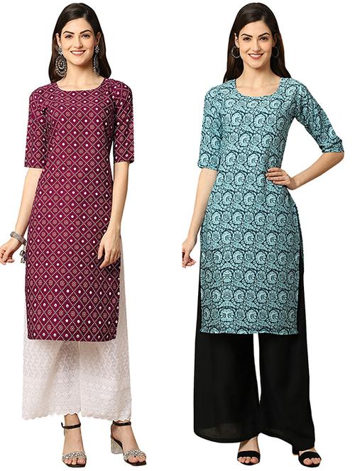 pack of 2 printed straight kurta - 19305395 - Very Small Image - 1