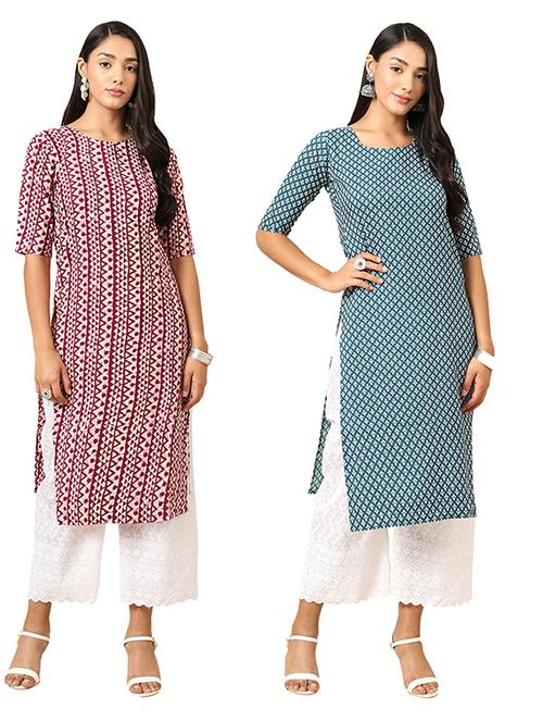 pack of 2 printed straight kurta - 19305439 - Very Small Image - 1