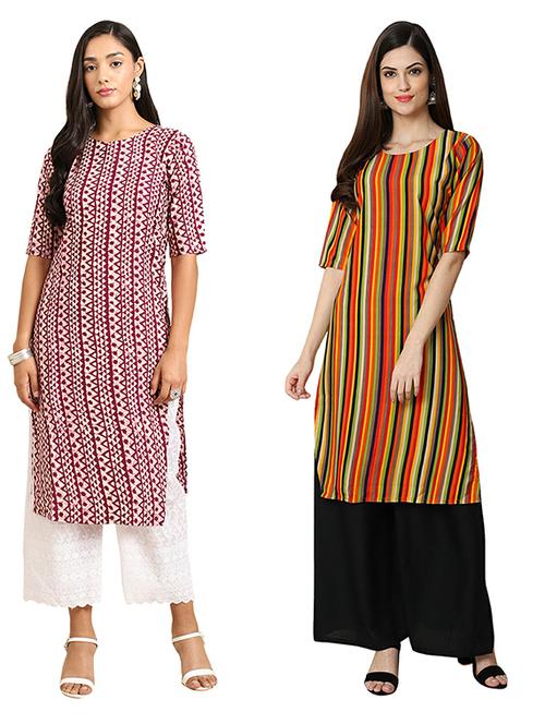 pack of 2 printed straight kurta - 19305442 - Very Small Image - 1
