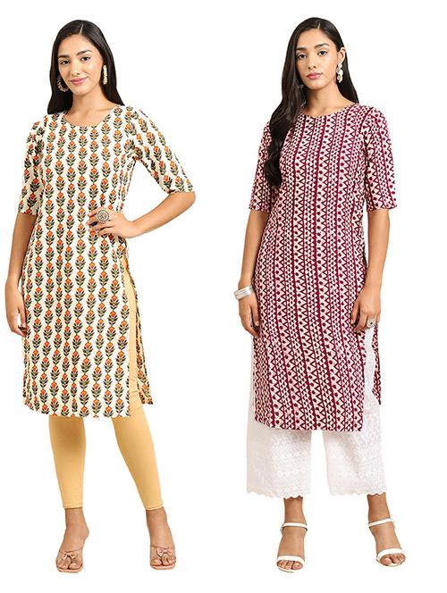 pack of 2 printed straight kurta - 19305462 - Very Small Image - 1