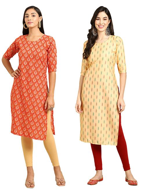 pack of 2 printed straight kurta - 19305477 - Very Small Image - 1