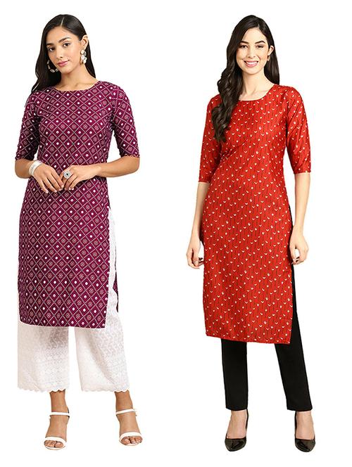 pack of 2 printed straight kurta - 19305484 - Very Small Image - 1