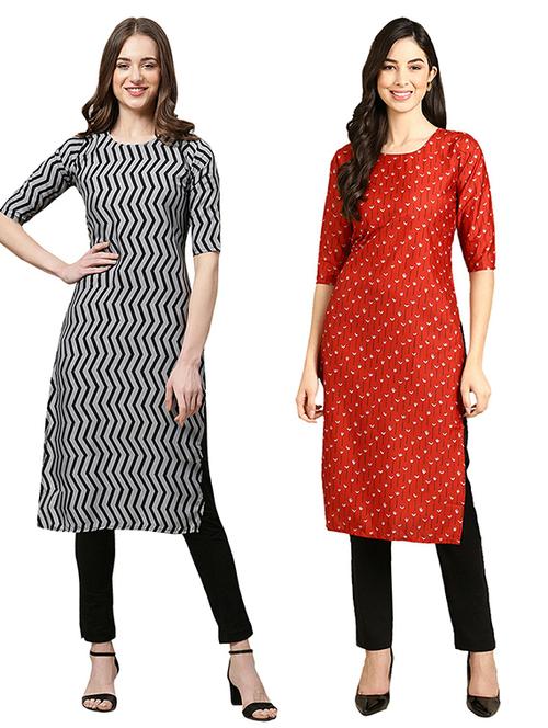 pack off 2 printed straight kurta - 19305564 - Very Small Image - 1