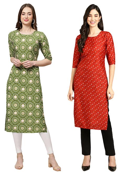 pack off 2 printed straight kurta - 19305573 - Very Small Image - 1