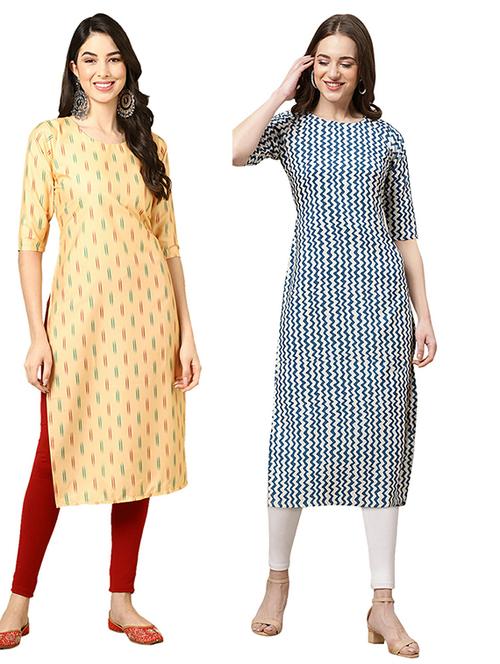 pack off 2 printed straight kurta - 19305604 - Very Small Image - 1