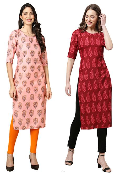 pack off 2 printed straight kurta - 19305625 - Very Small Image - 1