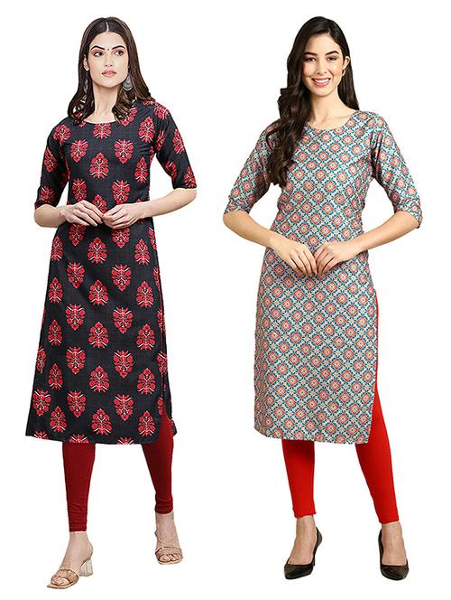 pack off 2 printed straight kurta - 19305708 - Very Small Image - 1