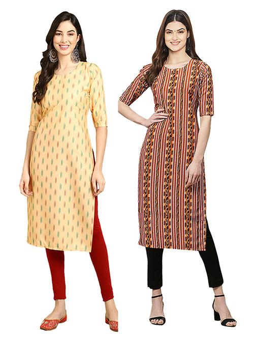 pack off 2 printed straight kurta - 19305720 - Very Small Image - 1