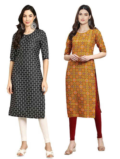 pack off 2 printed straight kurta - 19305722 - Very Small Image - 1