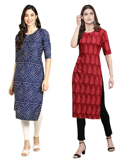 pack off 2 printed straight kurta - 19305727 - Very Small Image - 1