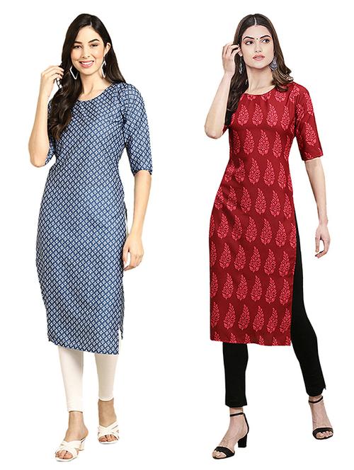pack off 2 printed straight kurta - 19305729 - Very Small Image - 1