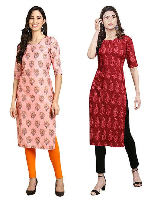 pack off 2 printed straight kurta - 19305734 - Very Small Image - 1